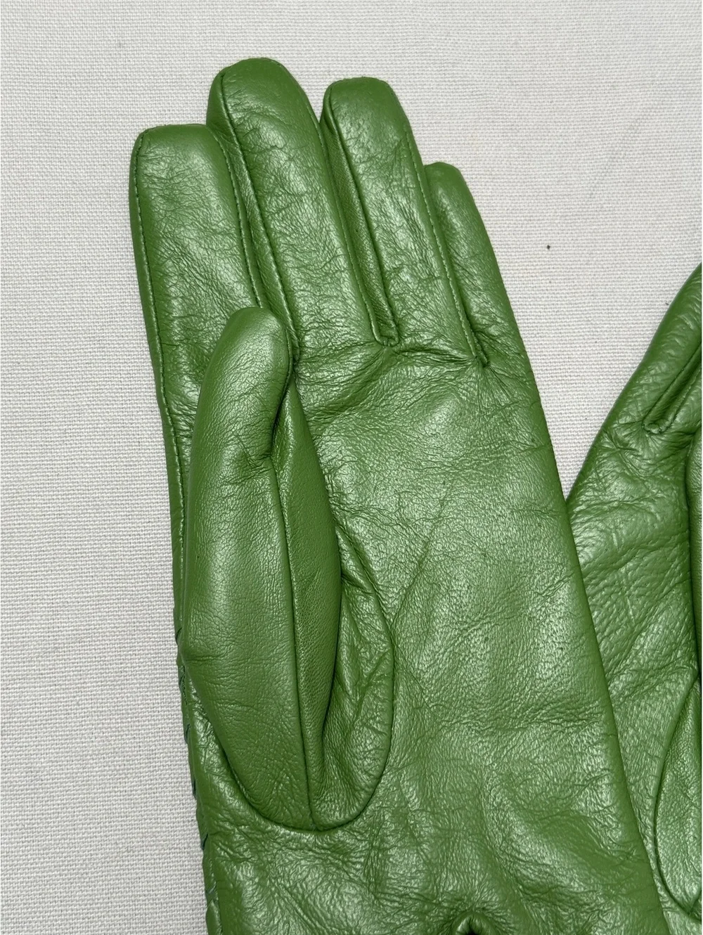 Vera Pelle Italian Women Green Leather Gloves - Large